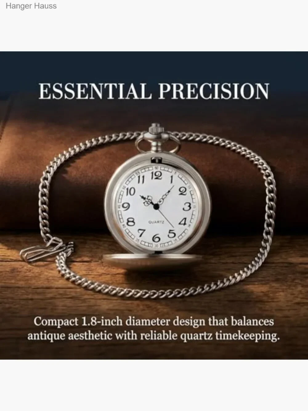 Vintage Pocket Watch with Chain Arabic Numerals Quartz Mens Gift Boxed
